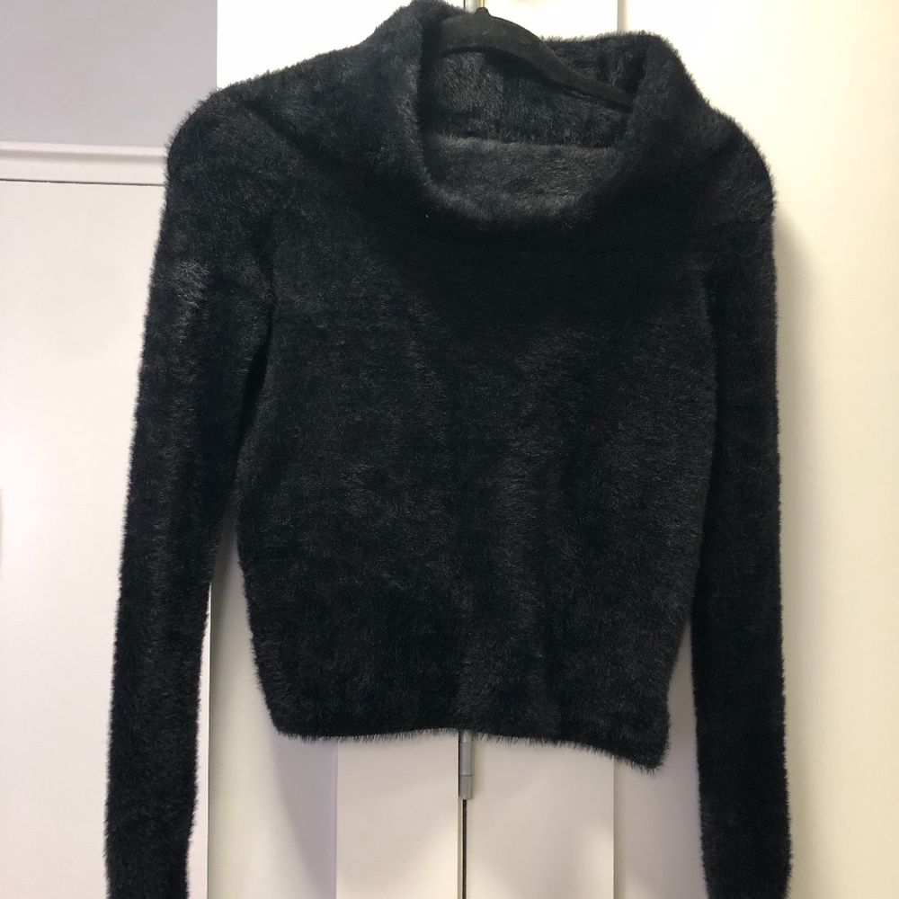 Forever21 Faux Fur Cowl Turtleneck Cropped Sweater